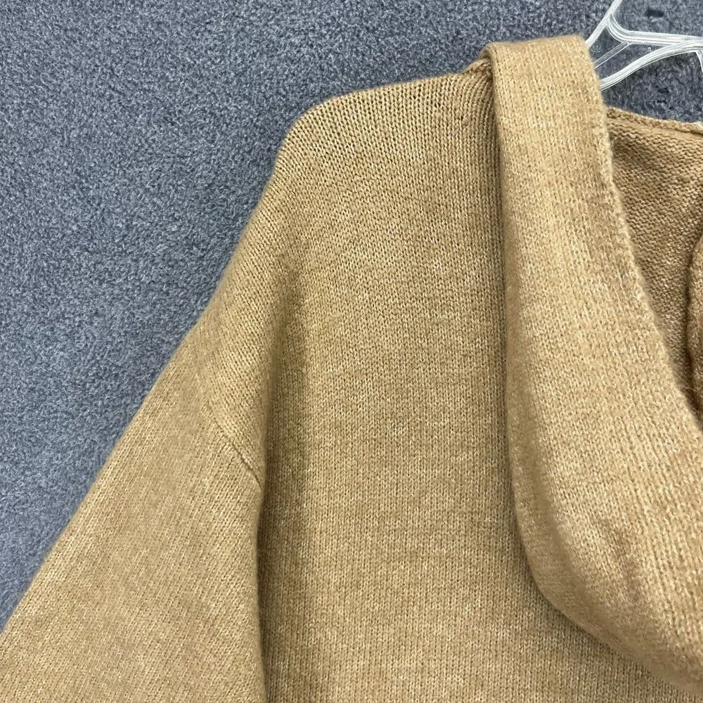 &merci Cardigan women Small‎ Tan Hooded knit open front oversized maxi soft